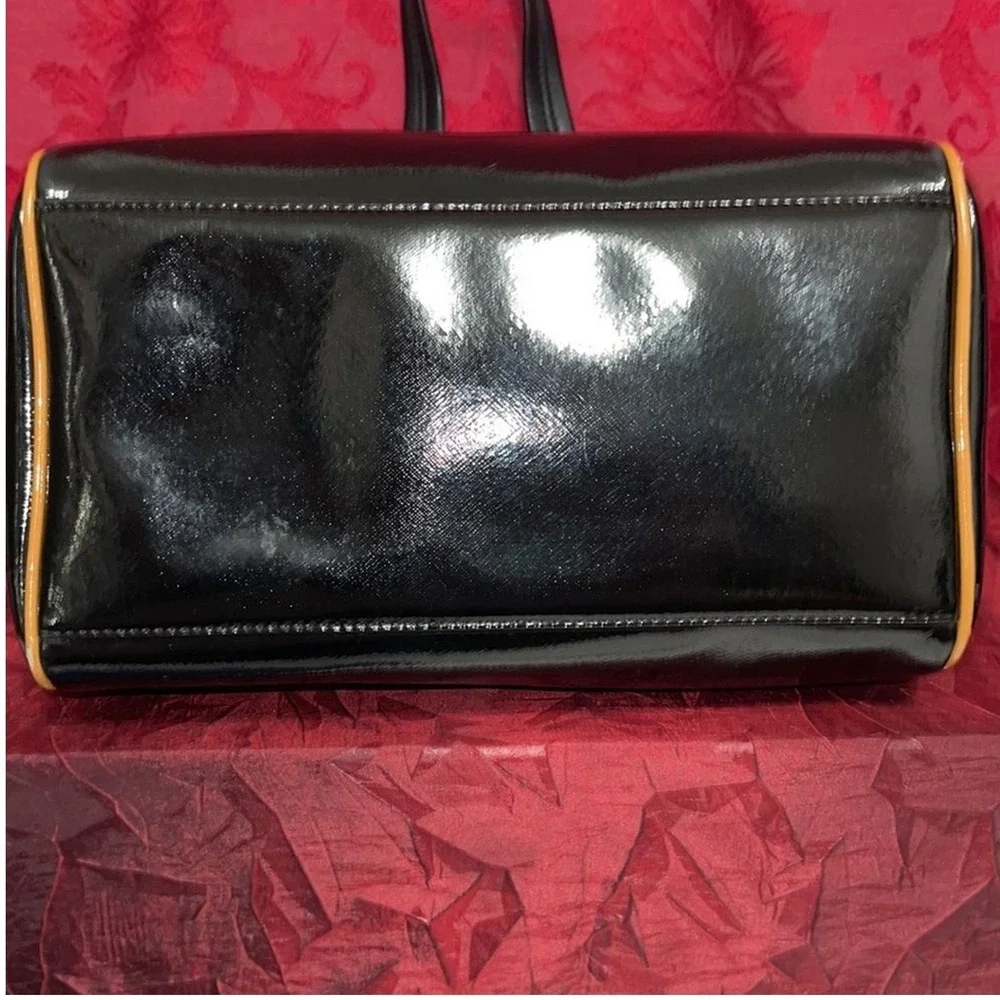 Calvin Klein Leopard Print Satchel Bag Black‎ Patent Trim Gold Hardware Handbag